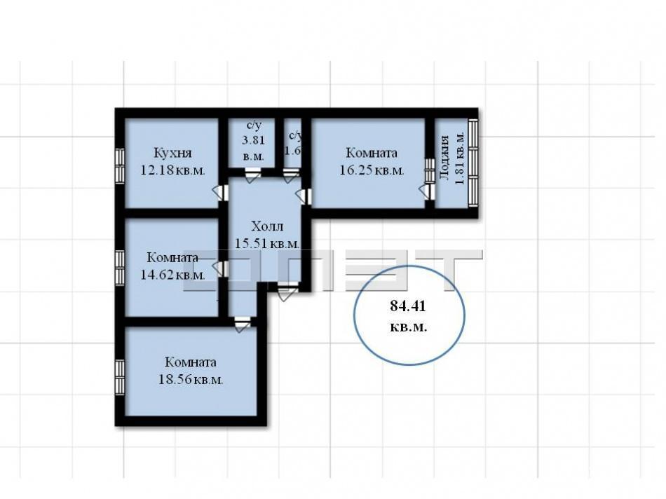 Продажа / Квартиры, Казань, Счастливая улица, 3 799 250 Продается трехкомнатная квартира площадью 83.50 / 49.43 / 12.18 кв.м. ЖК 'Счастливый' в с.Усады. ДОМ СДАН! Это... - 4