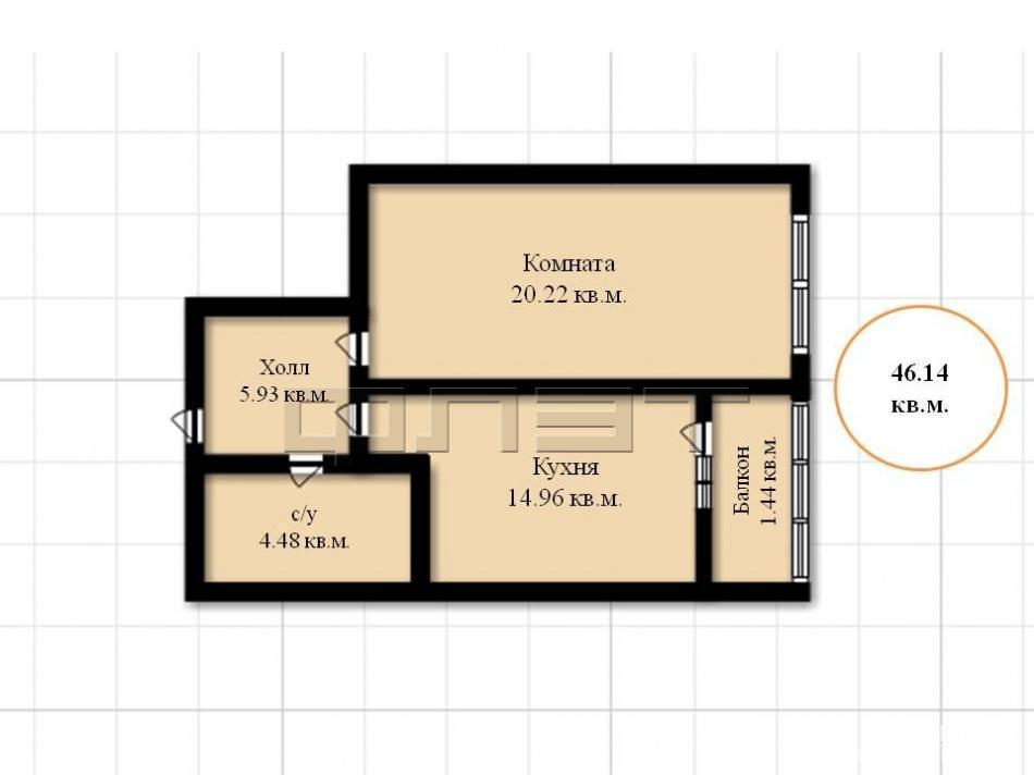 Продажа / Квартиры, Казань, Отрадная улица, 2 860 680 Продается просторная однокомнатная квартира площадью 46.14 / 20.22 / 14.96 кв.м. в ЖК 'Легенда' по ул.Отрадная в... - 8