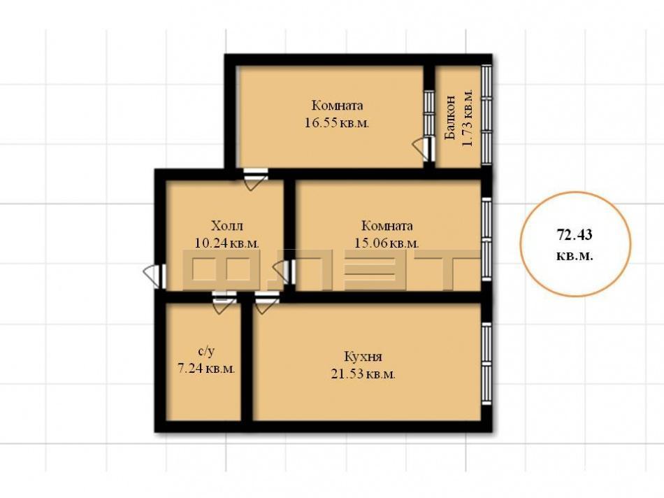 Продажа / Квартиры, Казань, Отрадная улица, 4 023 370 Продается просторная двухкомнатная квартира площадью 72.43 / 31.61 / 21.53 кв.м. в ЖК 'Легенда' по ул.Отрадная в... - 8