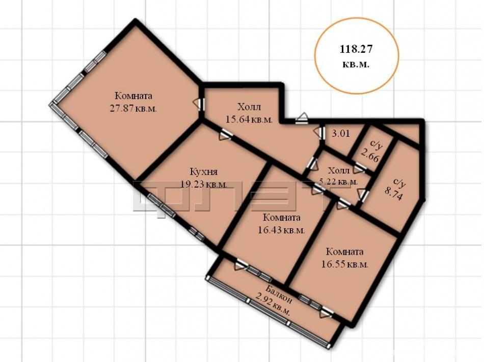 Продажа / Квартиры, Казань, Оренбургский тракт, 8 160 630 Продается трехкомнатная квартира площадью 118.27 / 60.85 / 19.23 кв.м. в новом жилом комплексе 'Манхэттен' в 5... - 8