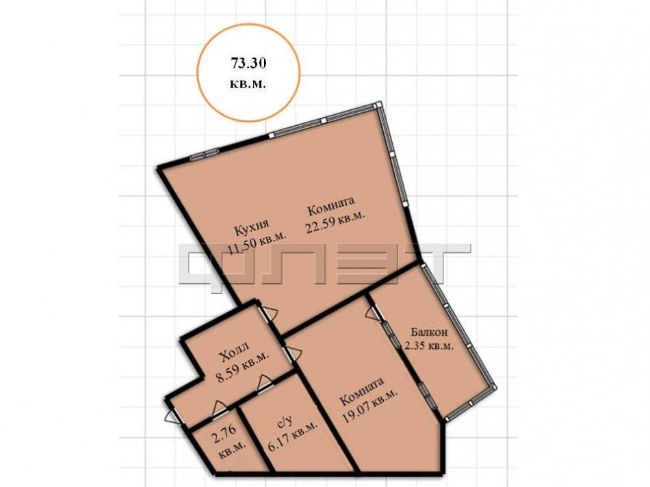 Продажа / Квартиры, Казань, Оренбургский тракт, 5 549 520 Продается двухкомнатная квартира площадью 73.02 / 41.66 / 11.50 кв.м. в новом жилом комплексе 'Манхэттен' в 5 минутах... - 8