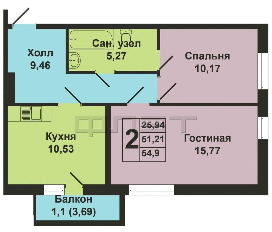 Продается двухкомнатная квартира площадью 51.20 / 25.94 / 10.53 кв.м. в ЖК 'Green'. Это новый жилой комплекс от... - 6