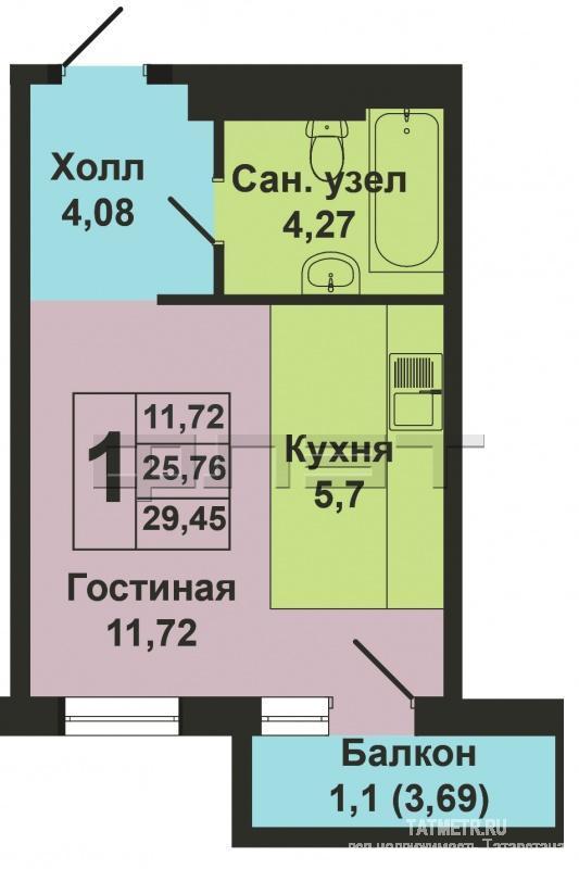 Продажа / Квартиры, Казань, Зирекле улица, 1 700 820 Продается однокомнатная квартира-студия площадью 25.77 кв.м. в ЖК 'Green'. Это новый жилой комплекс от надежного... - 6