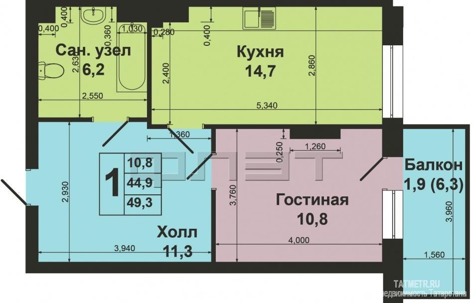 Продажа / Квартиры, Казань, Абсалямова улица, 4 005 200 Продается однокомнатная квартира площадью 49.60 / 10.80 / 14.90 кв.м. в ЖК 'Перспектива'. ДОМ СДАН! Комплекс... - 14