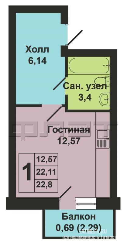 Продажа / Квартиры, Казань, Мамадышский тракт, 1 180 000 Продается однокомнатная квартира-студия площадью 22.80 кв.м. в ЖК 'Царево Village'. ВЫГОДНЫЕ УСЛОВИЯ при покупке... - 13