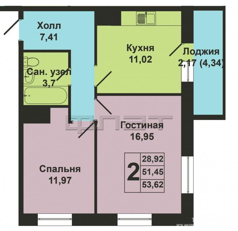 Продажа / Квартиры, Казань, Рауиса Гареева улица, 2 423 330 Продается двухкомнатная квартира площадью 53.26 кв.м. в новом жилом комплексе 'Палитра'. Он включает в себя два дома... - 4