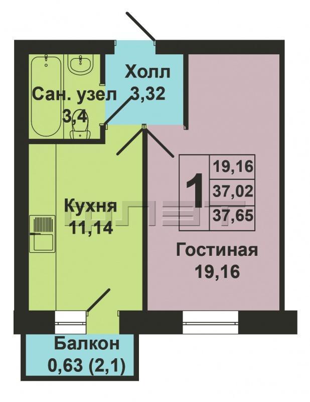 Продажа / Квартиры, Казань, Мамадышский тракт, 1 760 000 Продается однокомнатная квартира площадью 37.65 / 19.16 / 11.14 кв.м. в ЖК 'Царево Village'. ВЫГОДНЫЕ УСЛОВИЯ при... - 13