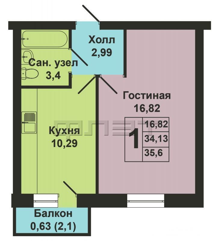 Продажа / Квартиры, Казань, Мамадышский тракт, 1 650 000 Продается однокомнатная квартира площадью 34.13 / 16.82 / 10.29 кв.м. в ЖК 'Царево Village'. ВЫГОДНЫЕ УСЛОВИЯ при... - 15