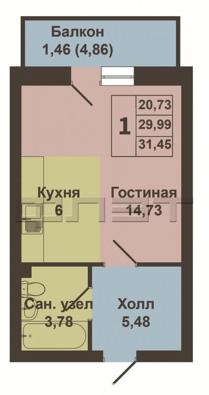 Продажа / Квартиры, Казань, Мамадышский тракт, 2 000 000 Продается однокомнатная квартира-студия площадью 31.45 кв.м. в уникальном жилом комплексе 'Весна'. ВЫГОДНЫЕ УСЛОВИЯ... - 12