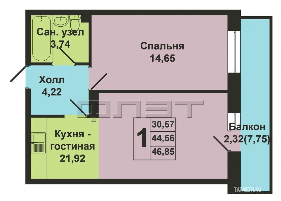 Продажа / Квартиры, Казань, Мамадышский тракт, 2 900 000 Продается однокомнатная квартира площадью 46.85 кв.м. в уникальном жилом комплексе 'Весна'. ВЫГОДНЫЕ УСЛОВИЯ при... - 13