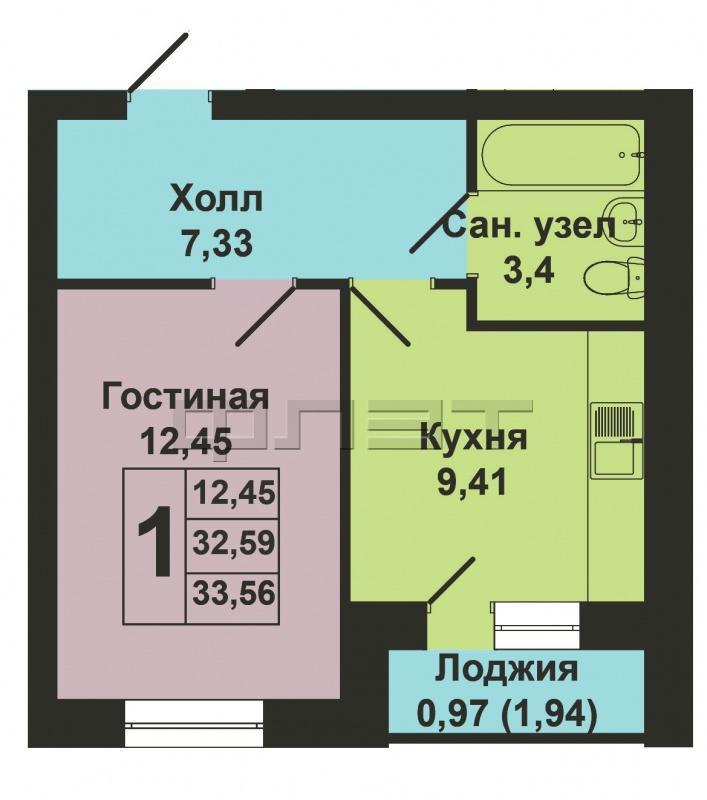 Продажа / Квартиры, Казань, Мамадышский тракт, 1 670 078 Продается однокомнатная квартира площадью 33.56 / 12.45 / 9.41 кв.м. в ЖК 'Царево Village' в прекрасном озелененном... - 16