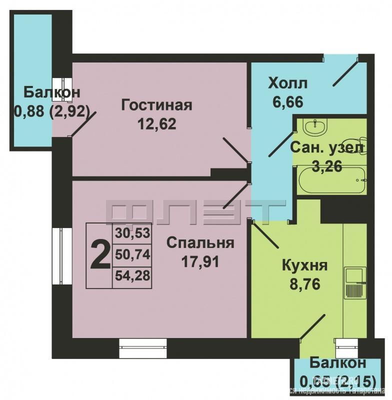 Продажа / Квартиры, Казань, Рауиса Гареева улица, 3 096 360 Продается двухкомнатная квартира площадью 50.76 / 30.53 / 8.76 кв.м. в ЖК 'Сказочный лес' в Приволжском районе (дом... - 9