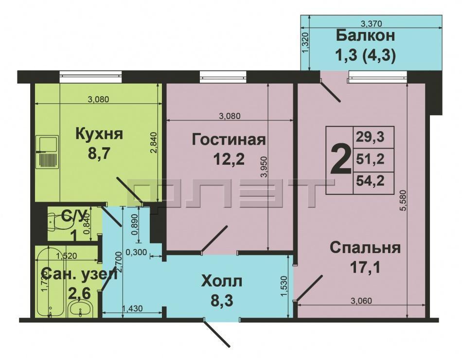 Продажа / Квартиры, Казань, Маршала Чуйкова улица, 3 790 000 Казань, Ново-Савиновский район, ул. Маршала Чуйкова, д. 91. Продается 2-х комнатная квартира на 2/9 эт. в панельном... - 9