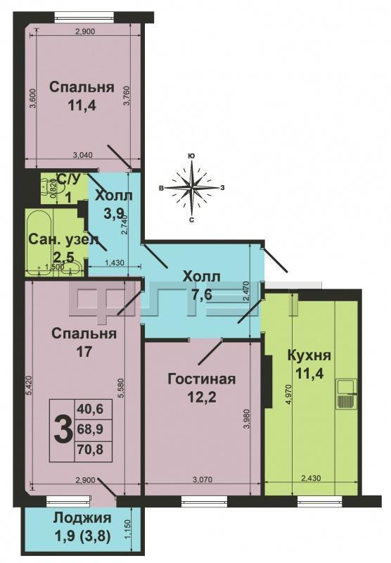 Продажа / Квартиры, Казань, Магистральная улица, 3 700 000 Казань, Советский район, ул. Магистральная д. 12 корп. а. Продается 3-х комнатная квартира на 1/10 эт. в надёжном... - 10