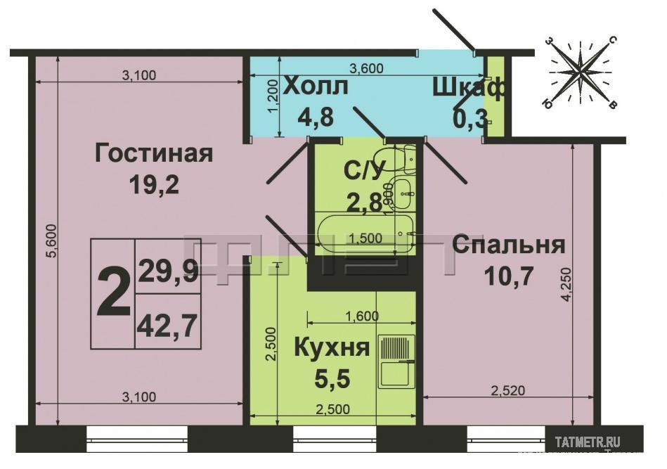 Казань, Советский район,  ул. Красной Позиции д. 29 В. Продается 2-х комнатная квартира на 4/5 эт. в надёжном... - 6