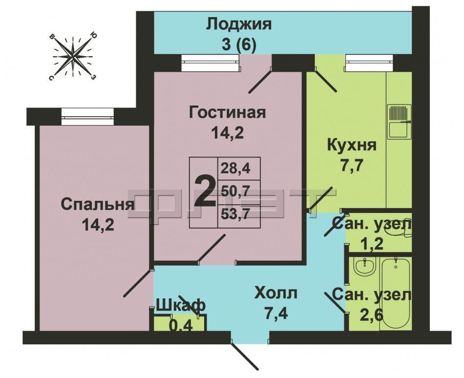 Продажа / Квартиры, Казань, Вишневского улица, 4 400 000 Продается 2-х комнатная квартира в самом центре Вахитовского района по улице Вишневского дом 49. В 2015 году был... - 18