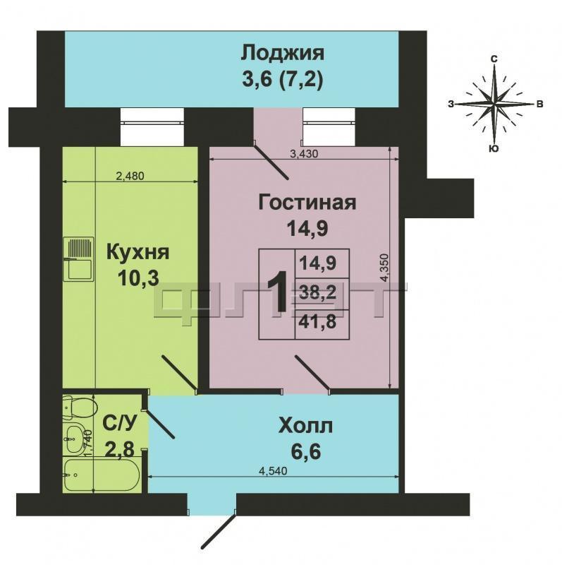 Продажа / Квартиры, Зеленодольск, Татарстан улица, 1 900 000 Зеленодольск, город, ул. Татарстан, д.5. Продам квартиру 1-к 38,2м² на 3 этаже 5-этажного кирпичного дома на ул.... - 7
