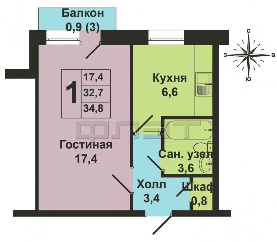 Продажа / Квартиры, Зеленодольск, Столичная улица, 950 000 Зеленодольск, мирный, ул. Столичная, д. 8. Продается однокомнатная хрущевка. Дом после капитального ремонта. В... - 3