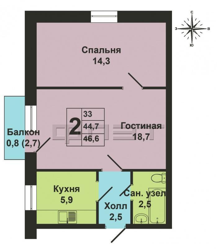 Продажа / Квартиры, Зеленодольск, Солнечная улица, 1 450 000 г. Зеленодольск, р-н город, ул. Солнечная, д, 22. Просторная и светлая квартира в тихом зеленом районе города. С/у с... - 9