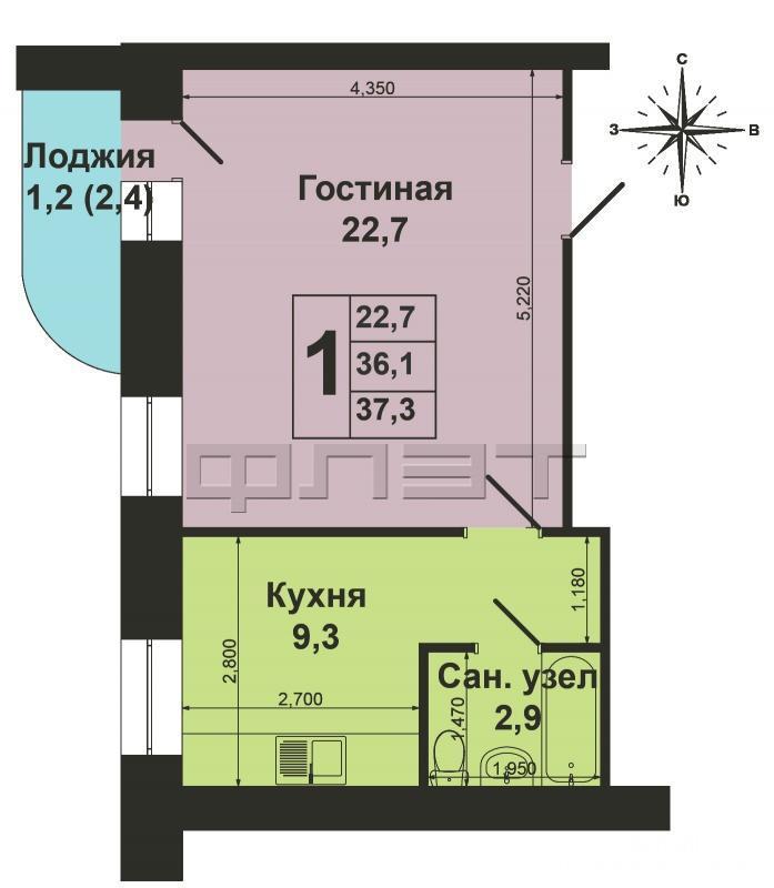 г. Зеленодольск, город,  ул. Карла Маркса, д.57а. Продается светлая и чистая 1-комнатная квартира «Московский проект»... - 10