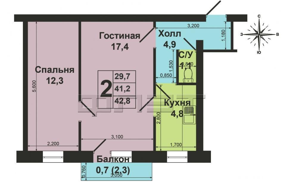 Продажа / Квартиры, Зеленодольск, Паратская улица, 890 000 Зеленодольск, город, ул. Паратская, д.24. Продается светлая и теплая 2-х комнатная квартира в кирпичном доме. Общая... - 7