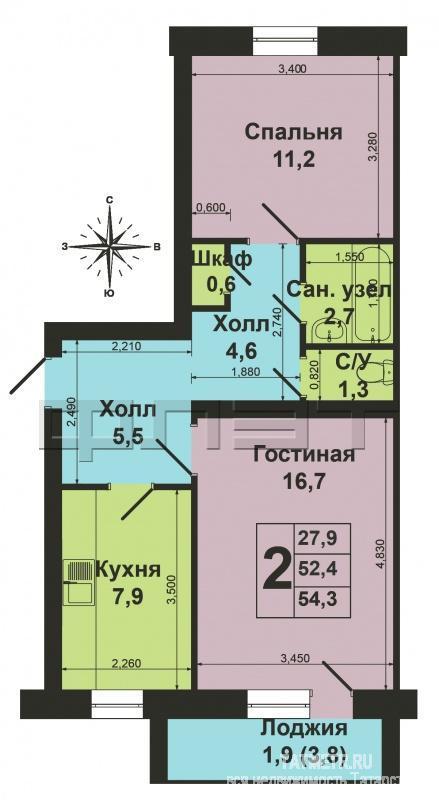 Продажа / Квартиры, Зеленодольск, Гайдара улица, 1 650 000 г. Зеленодольск, мирный, ул. Гайдара, д.17. Продается 2-комнатная «ленинградка» в кирпичном доме общей площадью 50,5... - 11