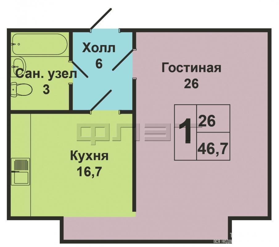 Продажа / Квартиры, Волжск, Федина улица, 2 050 000 г. Волжск, р-н Дружба, ул. Федина, д. 2г. Просторная 1-комнатная «улучшенка» в центре развивающегося района «Дружба».... - 8