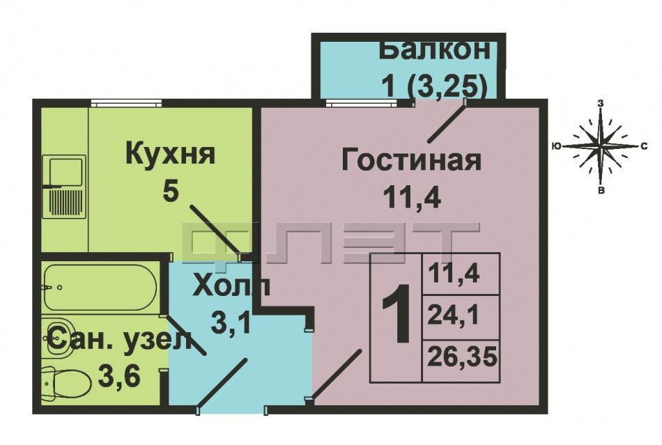 Продажа / Квартиры, Волжск, Щорса улица, 650 000 Волжск, Заря , ул. Щорса, д.20 а. Светлая и теплая 1-комнатная квартира на среднем 2-м этаже 5-этажного дома.... - 7