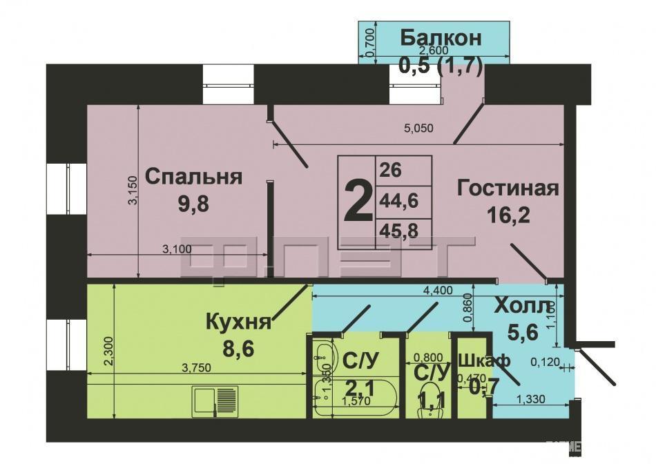 Вахитовский район, ул. Татарстан, 45. Продаю 2-комнатную квартиру в кирпичном доме на 2 этаже. Квартира уютная... - 8