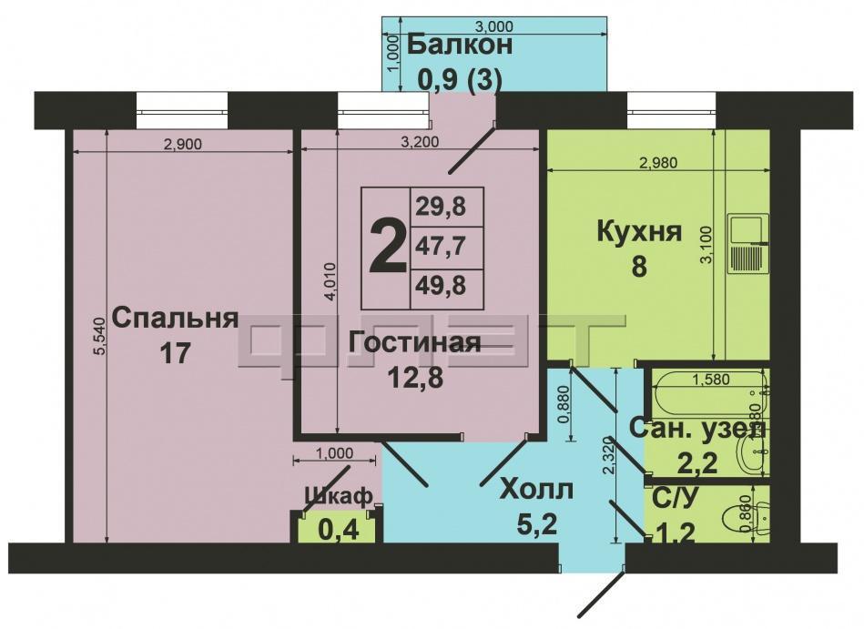 Продажа / Квартиры, Казань, Латышских Стрелков улица, 3 090 000 В Советском районе Казани, по ул. Латышских Стрелков 1/Карбышева 38, продаётся отличная двухкомнатная квартира.... - 9