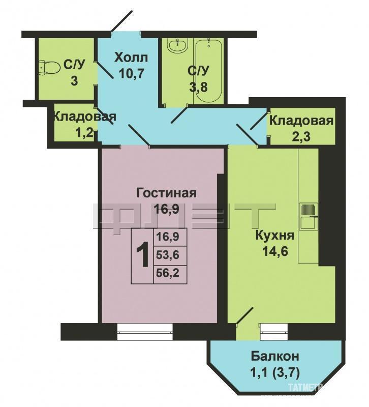 Продажа / Квартиры, Казань, Баки Урманче улица, 3 100 000 В Приволжском районе, в самом развивающемся микрорайоне Солнечный город продается большая светлая 1 к квартира с... - 7