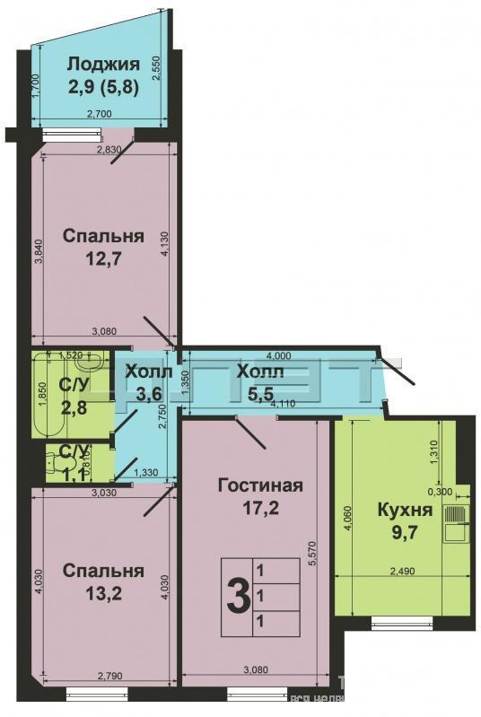Продажа / Квартиры, Казань, Минская улица, 3 795 000 В Советском районе по улице Минская дом 52 продается замечательная 3-комнатная квартира. Дом 2003 года постройки с... - 10