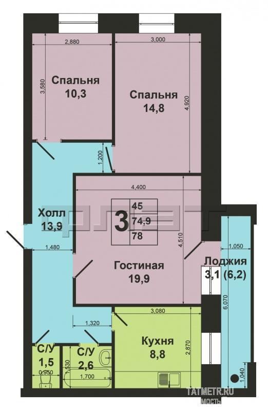 Продажа / Квартиры, Казань, Большая улица, 5 500 000 Продается 3-х комнатная квартира в Кировском районе по ул. Большая, д .108 А на высоком 1-м этаже девятиэтажного... - 11