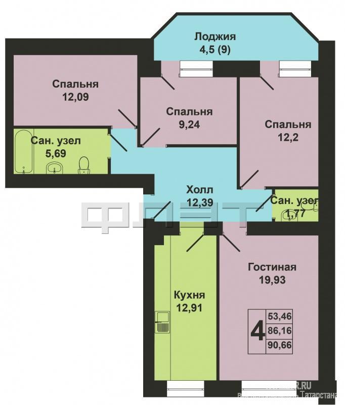 Продажа / Квартиры, Казань, Академика Губкина улица, 5 600 000 Советский район, ул.Зур-Урам,д.1. Продается 4-х комнатная квартира на 6-м этаже 9-ти этажного кирпичного дома общей... - 12