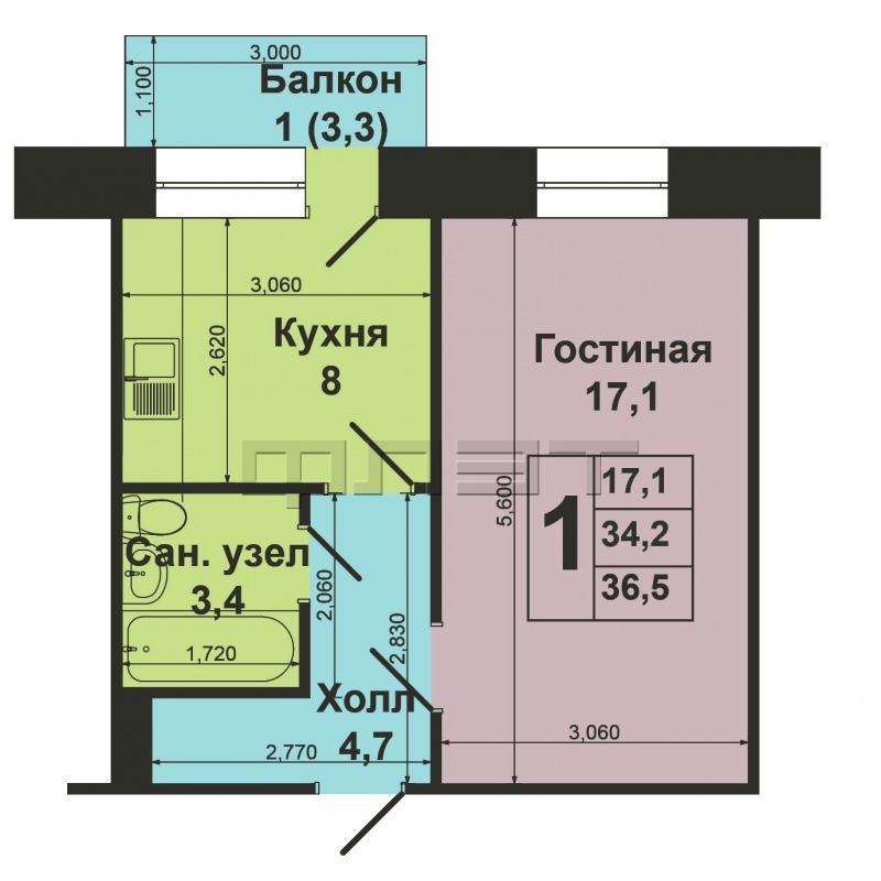 Продажа / Квартиры, Казань, Меридианная улица, 2 600 000 Ново-Савиновский район, ул. Меридианная, д.15. Продается отличная однокомнатная квартира на 6-м этаже общей площадью... - 5