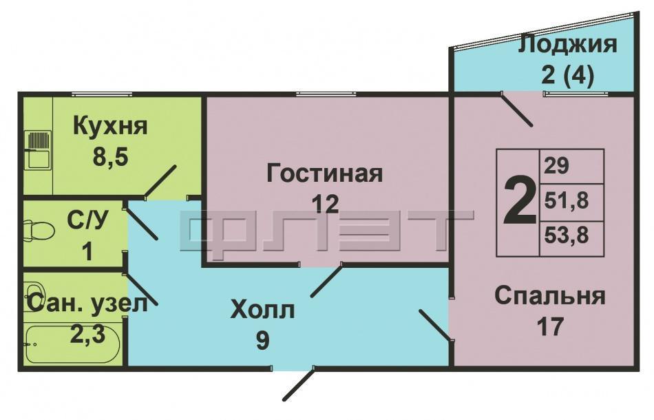 Продажа / Квартиры, Казань, Кулахметова улица, 3 200 000 Московский район, Кулахметова 18. Продаётся 2-х комнатная квартира на 7 этаже 9 этажного дома ленинградской... - 11