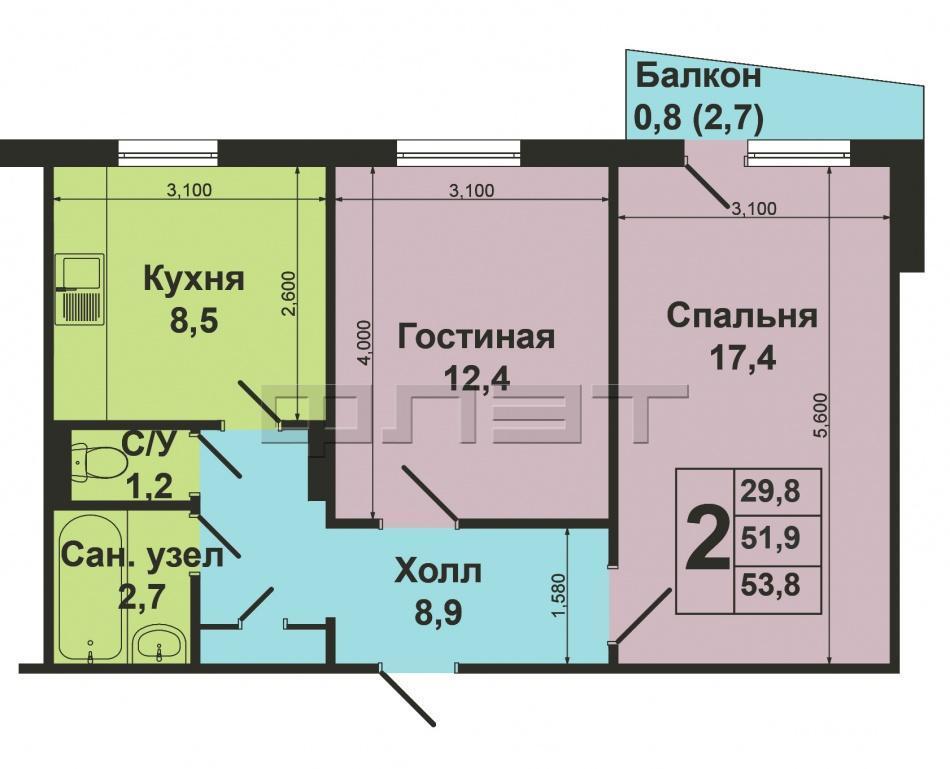 Продажа / Квартиры, Казань, Маршала Чуйкова улица, 3 590 000 Ново-Савиновский район, ул.Чуйкова д.16. Продаётся 2-комнатная квартира (ленинградка) в самом перспективном и... - 12