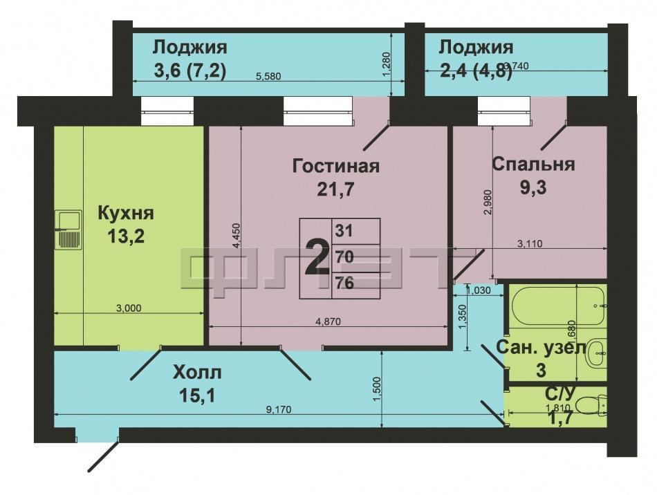Продажа / Квартиры, Казань, Восстания улица, 4 807 000 Продается 2-х комнатная квартира в Московском районе по ул. Восстания, д.107 на 5-м этаже четырнадцатиэтажного... - 8