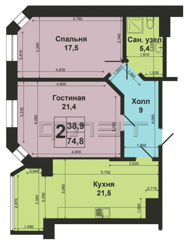 Продажа / Квартиры, Казань, Курская улица, 5 900 000 В престижном районе г. Казани, в ЖК «Казань 21 ВЕК» продается 2-х комнатная квартира по ул. Курская, д.27 на 11-м... - 12