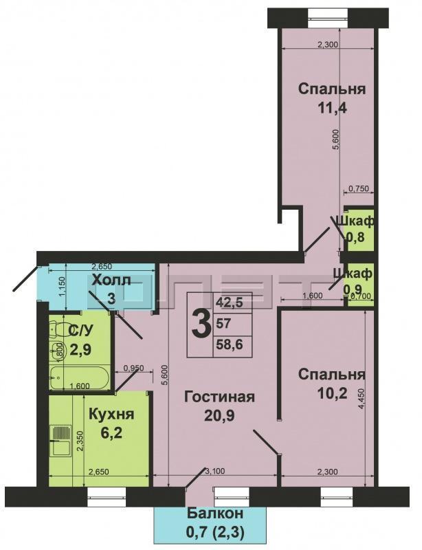 Продажа / Квартиры, Казань, Попова улица, 2 750 000 В Советском районе г. Казани по улице Попова д.2 продается просторная 3 комнатная квартира площадью 56, 3. Санузел... - 6