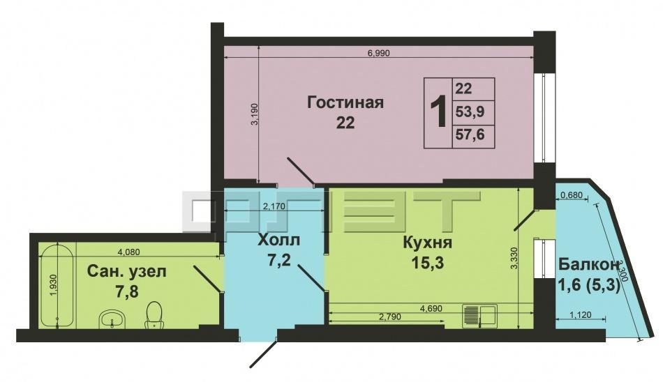 Продажа / Квартиры, Казань, Академика Глушко улица, 2 920 000 В Советском районе г.Казани выставлена на продажу 1-на комнатная квартира улучшенной планировки. Светлая, просторная... - 3