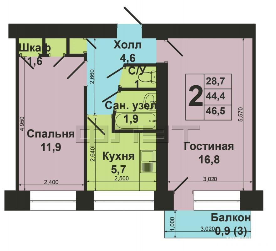 Продажа / Квартиры, Казань, Красной Позиции улица, 2 850 000 Советский район, улица Красной Позиции, 29. В кирпичном доме продается большая двухкомнатная квартира в хорошем... - 13