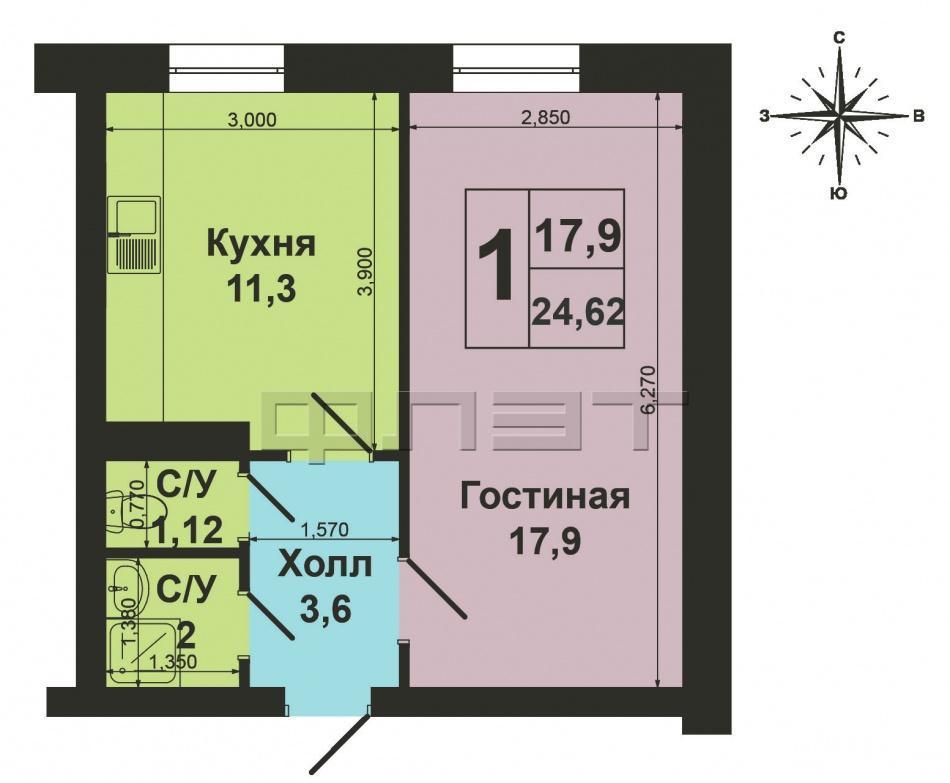 Зеленодольск, Мирный, ул. Комарова, д.2а. Комната в хорошем состоянии. Теплая, уютная, светлая, удобная планировка -... - 4