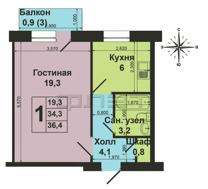 Продажа / Квартиры, Зеленодольск, Степная улица, 1 450 000 Зеленодольск, Мирный, ул. Степная, д.2а В спокойном районе Мирного .продается отличная 1 квартира 33.4 м.кв . С... - 6