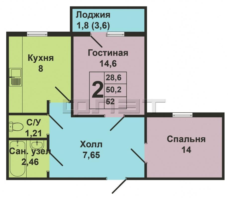 Продажа / Квартиры, Казань, Ямашева проспект, 3 700 000 Продается просторная, солнечная 2-х комнатная квартира в кирпичном доме на 9-м этаже, где имеется полноценный... - 13