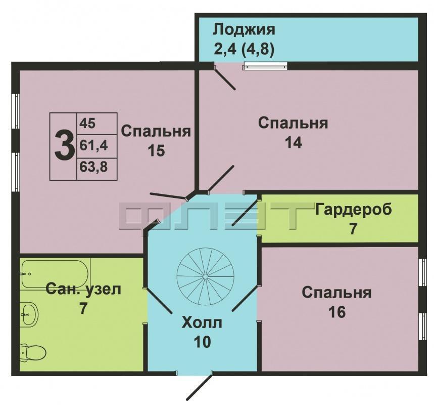 Продажа / Квартиры, Казань, Юлиуса Фучика улица, 8 500 000 Представляем Вашему Вниманию шикарную ДВУХУРОВНЕВУЮ квартиру в Приволжском районе, общей площадью 130 кв.м., с... - 16
