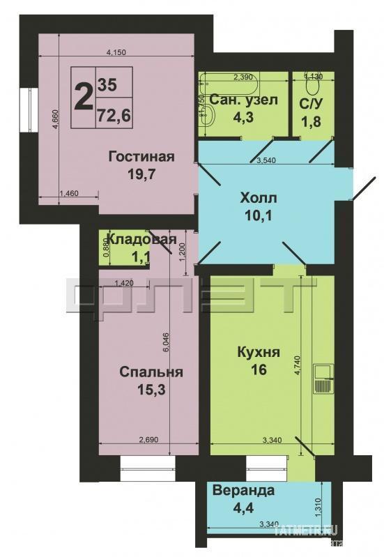 Продажа / Квартиры, Зеленодольск, Королева улица, 2 560 000 Зеленодольск, мирный, ул. Королева, д.14а. Продается 2-комнатная квартира улучшенной планировки 68,2 кв.м в новом... - 9
