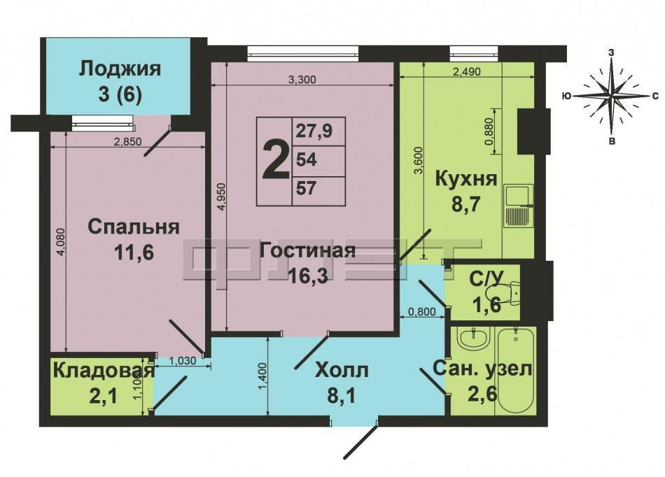 Продажа / Квартиры, Зеленодольск, Комарова улица, 2 140 000 Зеленодольск, мирный, ул.Комарова д.21. Продаётся 2-комнатная квартира ленинградского проекта, большая и уютная с... - 8