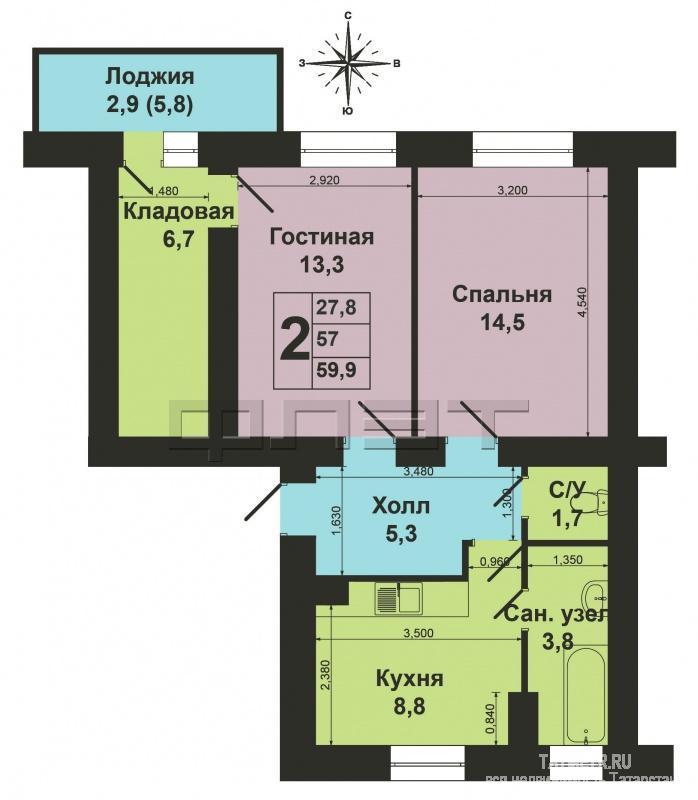 Продажа / Квартиры, Зеленодольск, Декабристов улица, 1 760 000 Зеленодольск, город, ул. Декабристов д.11. Продаётся 2-комнатная квартира «сталинка», большая и просторная, потолки 3... - 7