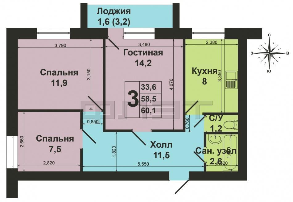 Продажа / Квартиры, Зеленодольск, Комарова улица, 2 110 000 Зеленодольск, мирный, ул. Комарова, д.14. В городе Зеленодольск, на ул. Комарова д.14 (микрорайон Мирный), продаётся... - 4